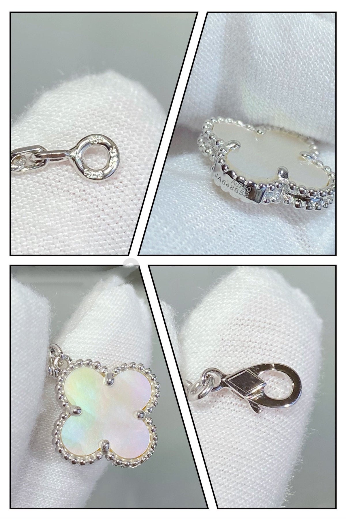 [LumiVibe]CLOVER 5 MOTIF WHITE MOP SILVER BRACELET