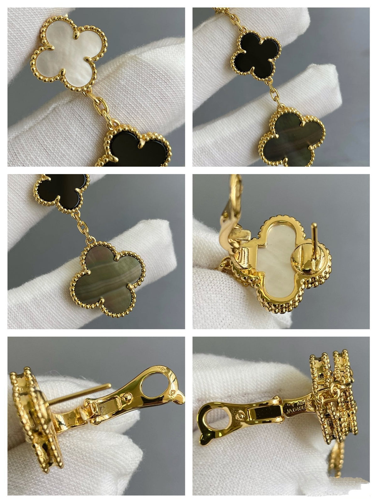 [LumiVibe]CLOVER 3 MOTIF MOP ONYX DARK MOP PINK GOLD EARRINGS
