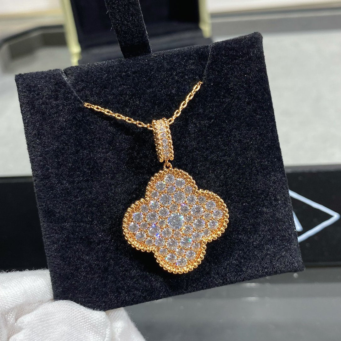 [LumiVibe]CLOVER 25MM LARGE PEDANT DIAMOND PAVED LONG NECKLACE