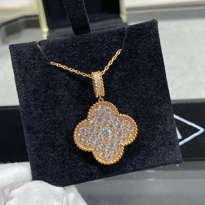 [LumiVibe]CLOVER 25MM LARGE PEDANT DIAMOND PAVED LONG NECKLACE