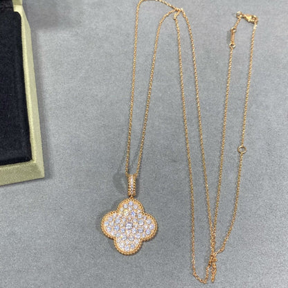 [LumiVibe]CLOVER 25MM LARGE PEDANT DIAMOND PAVED LONG NECKLACE