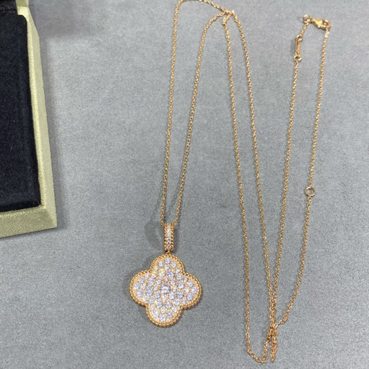 [LumiVibe]CLOVER 25MM LARGE PEDANT DIAMOND PAVED LONG NECKLACE