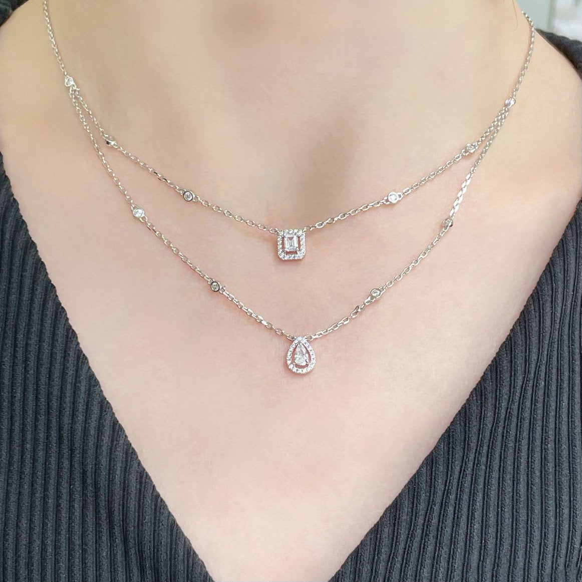[LumiVibe]MY TWIN 2 ROW DIAMOND NECKLACE
