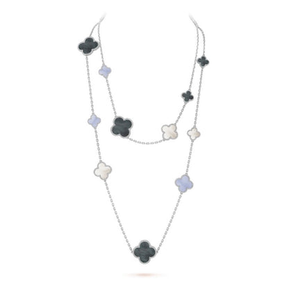 [LumiVibe]CLOVER 16 MOTIF CHALCEDONY MOP SILVER NECKLACE