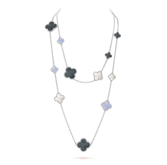 [LumiVibe]CLOVER 16 MOTIF CHALCEDONY MOP SILVER NECKLACE