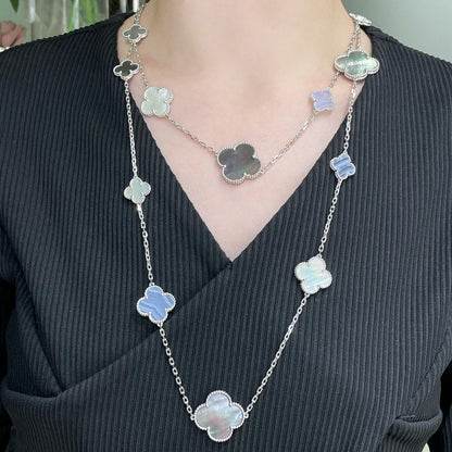 [LumiVibe]CLOVER 16 MOTIF CHALCEDONY MOP SILVER NECKLACE