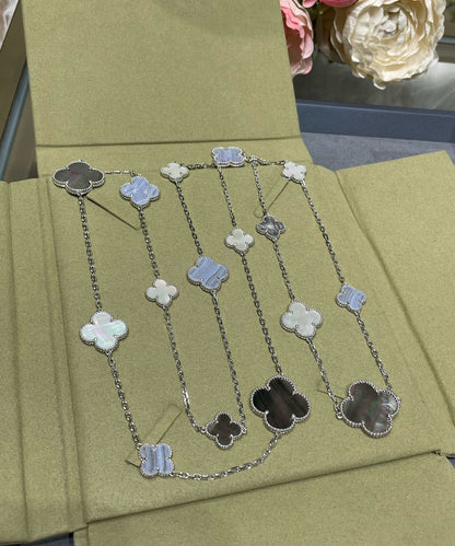[LumiVibe]CLOVER 16 MOTIF CHALCEDONY MOP SILVER NECKLACE