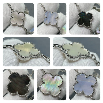 [LumiVibe]CLOVER 16 MOTIF CHALCEDONY MOP SILVER NECKLACE