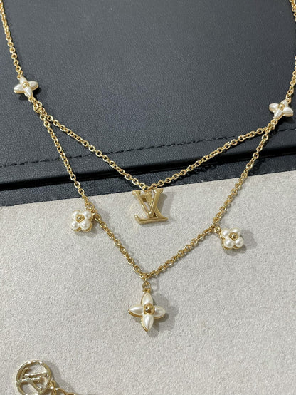 [LumiVibe]FLOWERGRAM GOLD MOP DOUBLE ROW NECKLACE