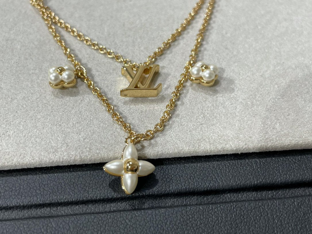 [LumiVibe]FLOWERGRAM GOLD MOP DOUBLE ROW NECKLACE