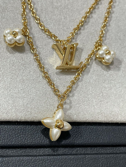 [LumiVibe]FLOWERGRAM GOLD MOP DOUBLE ROW NECKLACE