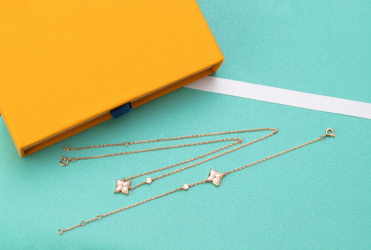 [LumiVibe]STAR PINK MOP 1 DIAMOND PINK GOLD NECKLACE