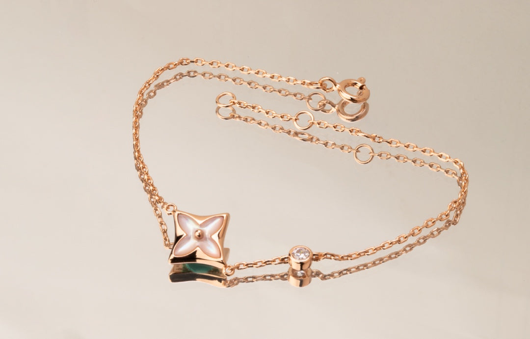 [LumiVibe]STAR PINK MOP 1 DIAMOND PINK GOLD NECKLACE