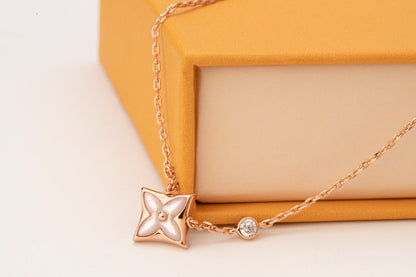 [LumiVibe]STAR PINK MOP 1 DIAMOND PINK GOLD NECKLACE