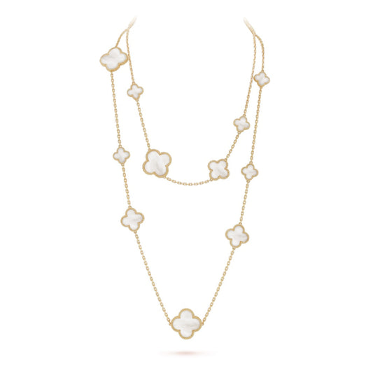 [LumiVibe]CLOVER 16 MOTIF WHITE MOP GOLD NECKLACE