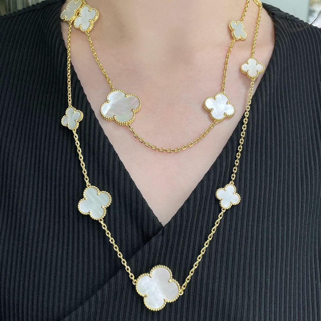 [LumiVibe]CLOVER 16 MOTIF WHITE MOP GOLD NECKLACE