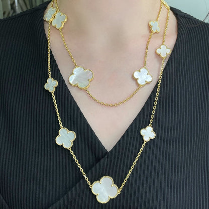 [LumiVibe]CLOVER 16 MOTIF WHITE MOP GOLD NECKLACE