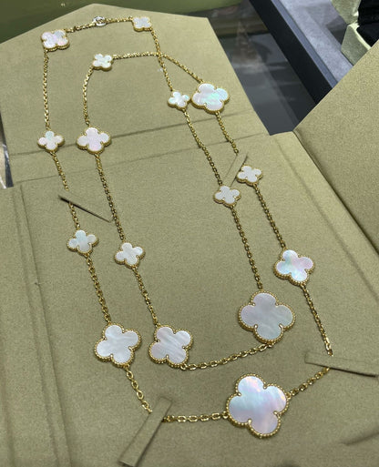 [LumiVibe]CLOVER 16 MOTIF WHITE MOP GOLD NECKLACE