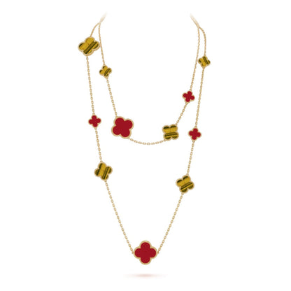 [LumiVibe]CLOVER 16 MOTIF CARNELIAN TIGER EYE ROSE GOLD NECKLACE