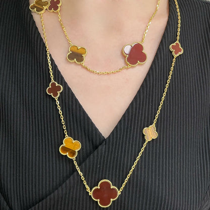 [LumiVibe]CLOVER 16 MOTIF CARNELIAN TIGER EYE ROSE GOLD NECKLACE