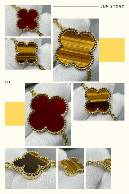 [LumiVibe]CLOVER 16 MOTIF CARNELIAN TIGER EYE ROSE GOLD NECKLACE