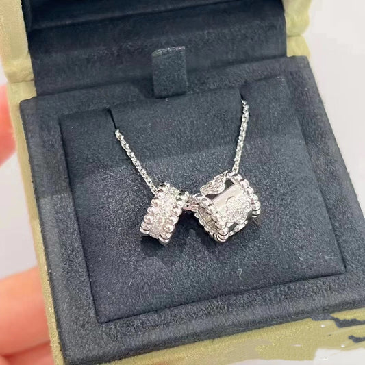 [LumiVibe]PERLEE DOUBLE PENDANT SILVER DIAMOND NECKLACE
