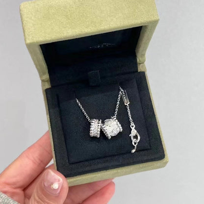 [LumiVibe]PERLEE DOUBLE PENDANT SILVER DIAMOND NECKLACE