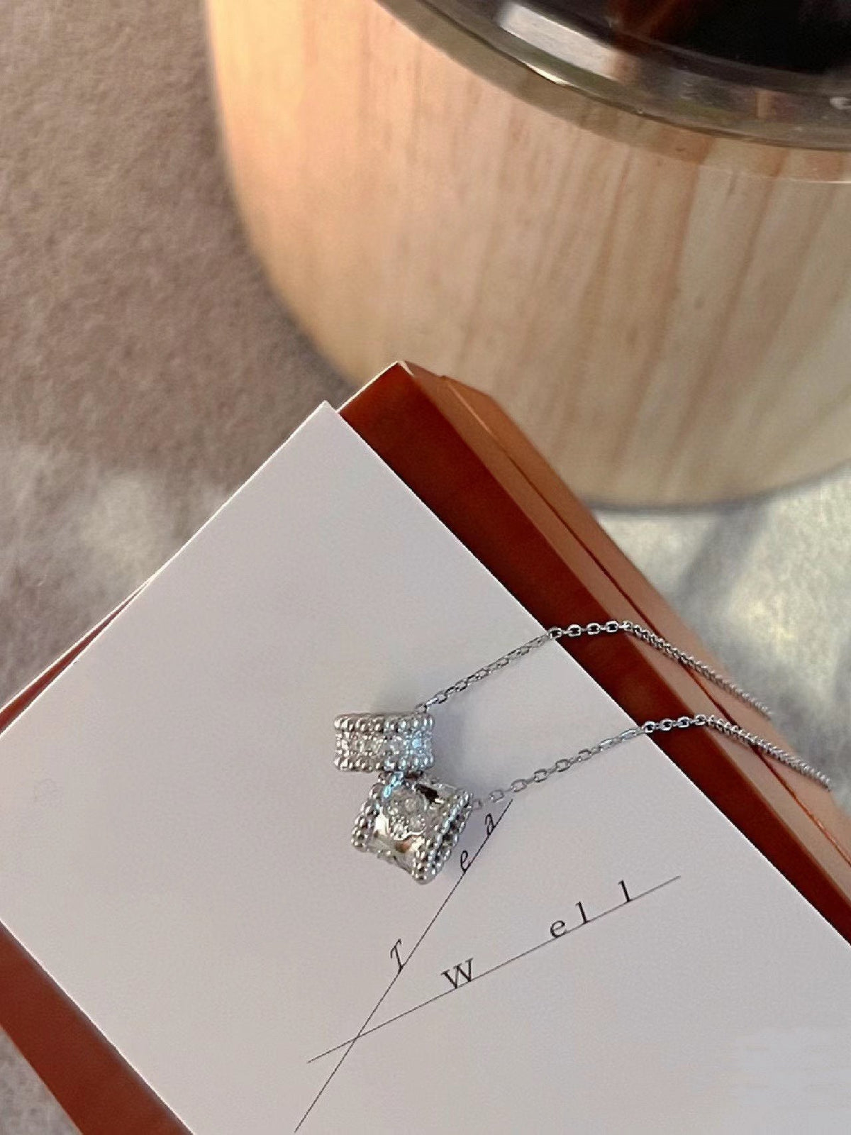 [LumiVibe]PERLEE DOUBLE PENDANT SILVER DIAMOND NECKLACE