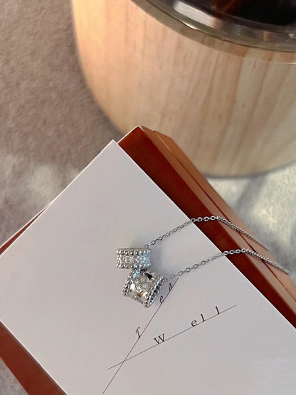 [LumiVibe]PERLEE DOUBLE PENDANT SILVER DIAMOND NECKLACE