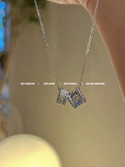 [LumiVibe]PERLEE DOUBLE PENDANT SILVER DIAMOND NECKLACE