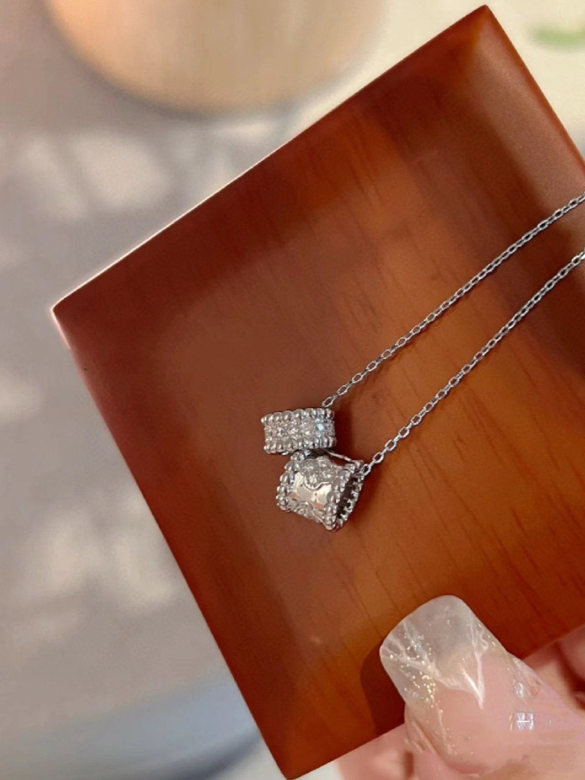 [LumiVibe]PERLEE DOUBLE PENDANT SILVER DIAMOND NECKLACE