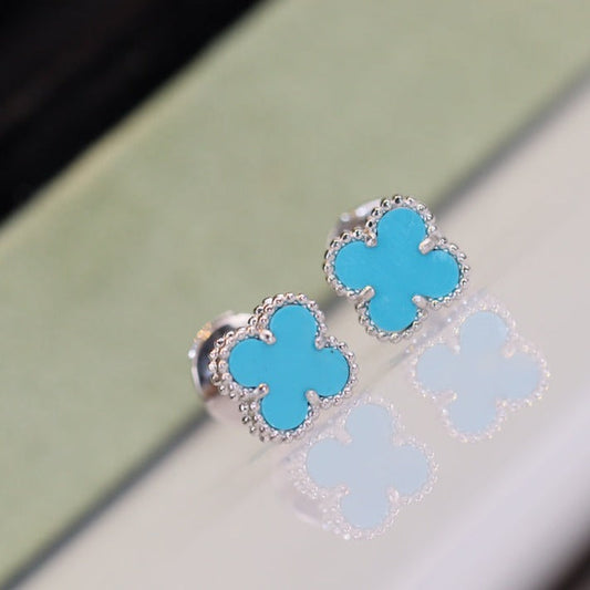 [LumiVibe]CLOVER MINI TURQUOISE SILVER STUD EARRINGS