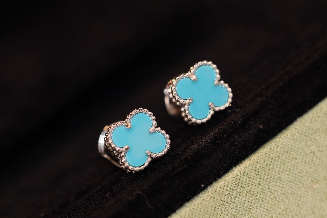[LumiVibe]CLOVER MINI TURQUOISE SILVER STUD EARRINGS
