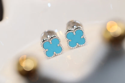 [LumiVibe]CLOVER MINI TURQUOISE SILVER STUD EARRINGS
