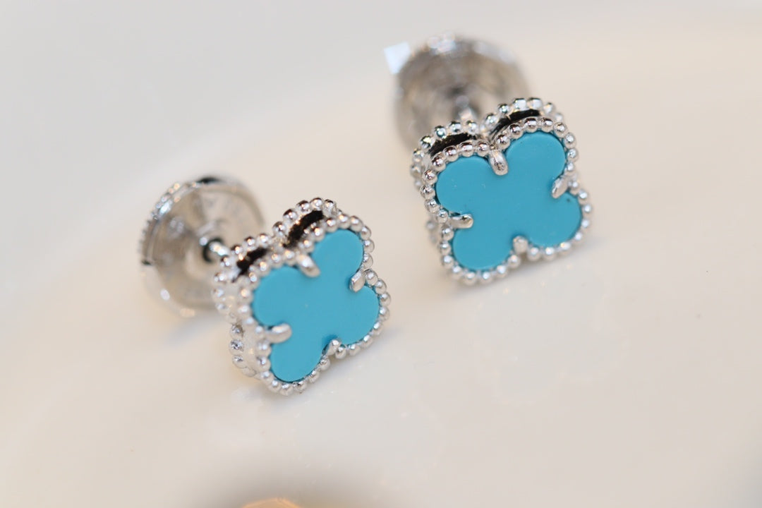 [LumiVibe]CLOVER MINI TURQUOISE SILVER STUD EARRINGS