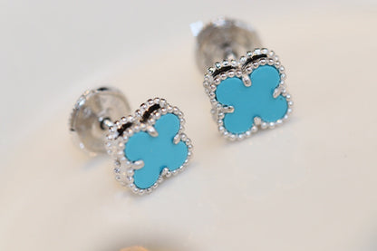 [LumiVibe]CLOVER MINI TURQUOISE SILVER STUD EARRINGS