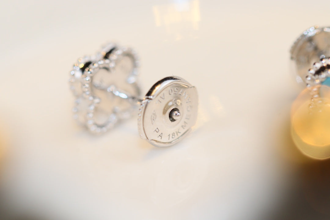 [LumiVibe]CLOVER MINI TURQUOISE SILVER STUD EARRINGS