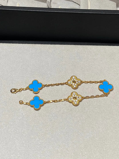 [LumiVibe] CLOVER 5 MOTIF BLUE AGATE BRACELET COLLECTION
