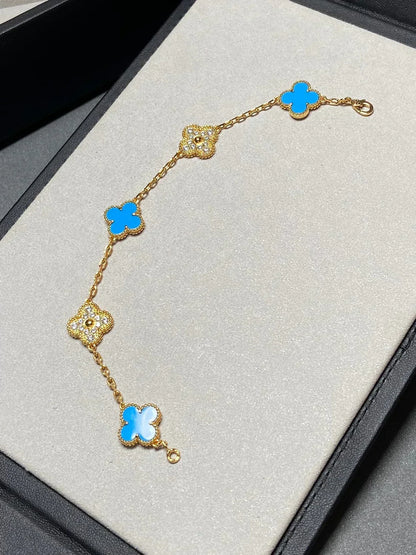 [LumiVibe] CLOVER 5 MOTIF BLUE AGATE BRACELET COLLECTION