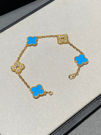 [LumiVibe] CLOVER 5 MOTIF BLUE AGATE BRACELET COLLECTION