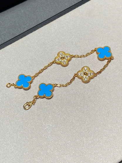 [LumiVibe] CLOVER 5 MOTIF BLUE AGATE BRACELET COLLECTION