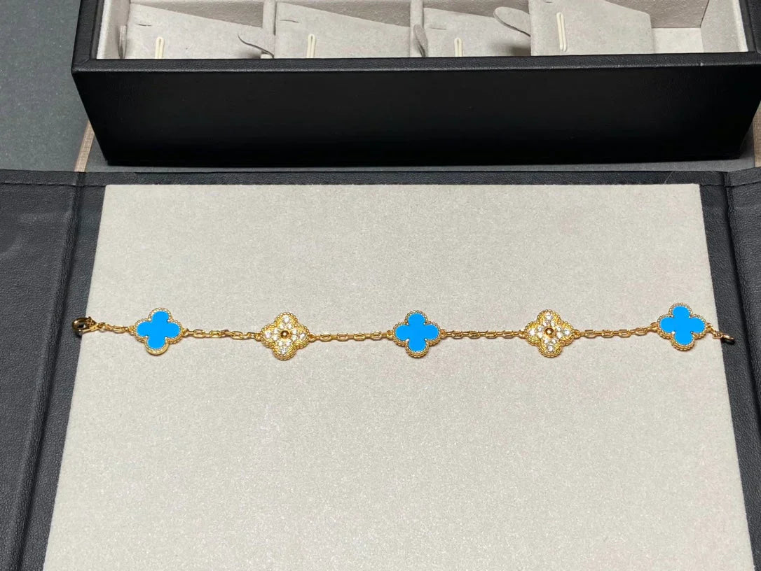 [LumiVibe] CLOVER 5 MOTIF BLUE AGATE BRACELET COLLECTION