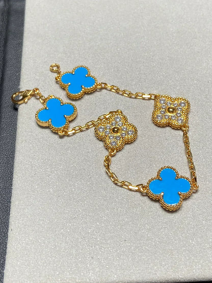 [LumiVibe] CLOVER 5 MOTIF BLUE AGATE BRACELET COLLECTION