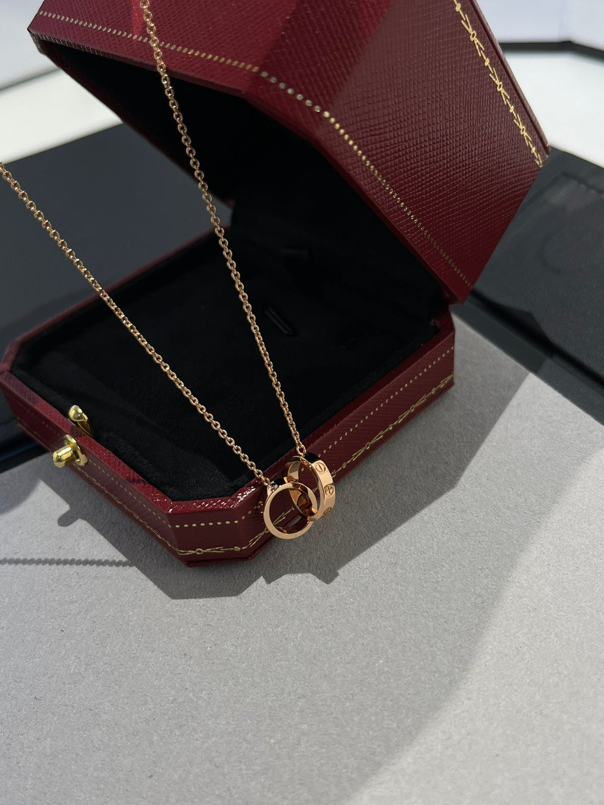 [LumiVibe]LOVE NECKLACE DOUBLE RING PINK GOLD