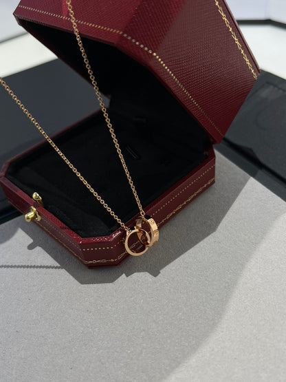 [LumiVibe]LOVE NECKLACE DOUBLE RING PINK GOLD