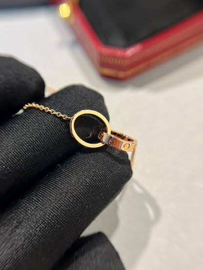 [LumiVibe]LOVE NECKLACE DOUBLE RING PINK GOLD