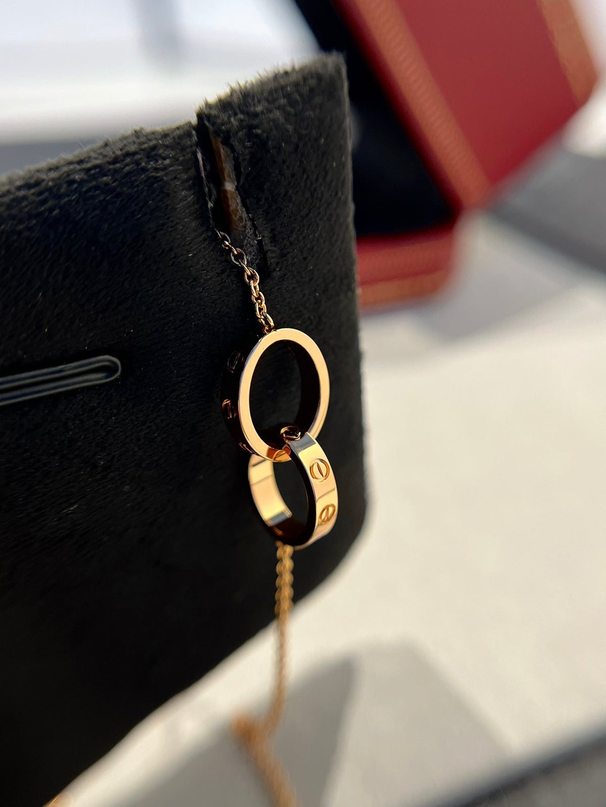 [LumiVibe]LOVE NECKLACE DOUBLE RING PINK GOLD