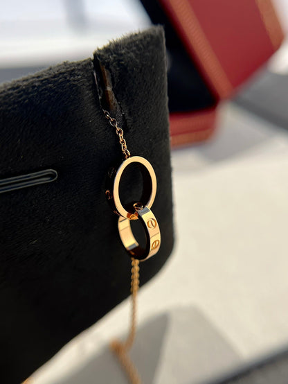 [LumiVibe]LOVE NECKLACE DOUBLE RING PINK GOLD