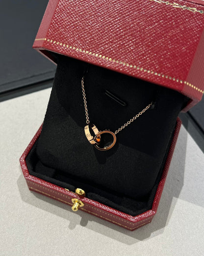 [LumiVibe]LOVE NECKLACE DOUBLE RING PINK GOLD
