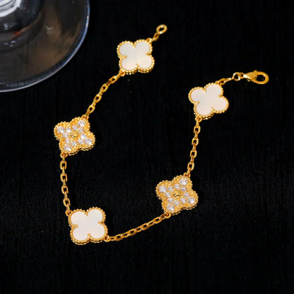 [LumiVibe]CLOVER WHITE PEARL MOP 5 MOTIF BRACELET COLLECTION